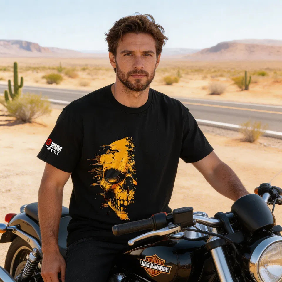 T-shirt biker Half Skull - The 66 Room